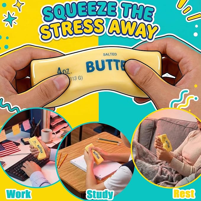 Slow Rising Squishy, Taba Squishy, Stress Balls, Stress Relief & Fidget Toys for ADHD, Soft Squeeze Toy for Figure Anxiety Sensory Gifts Hand Relax (2pcs Butter Stick)